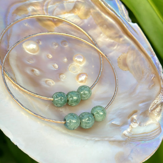 Jaded Bead Trio Bangle in Carved Burmese