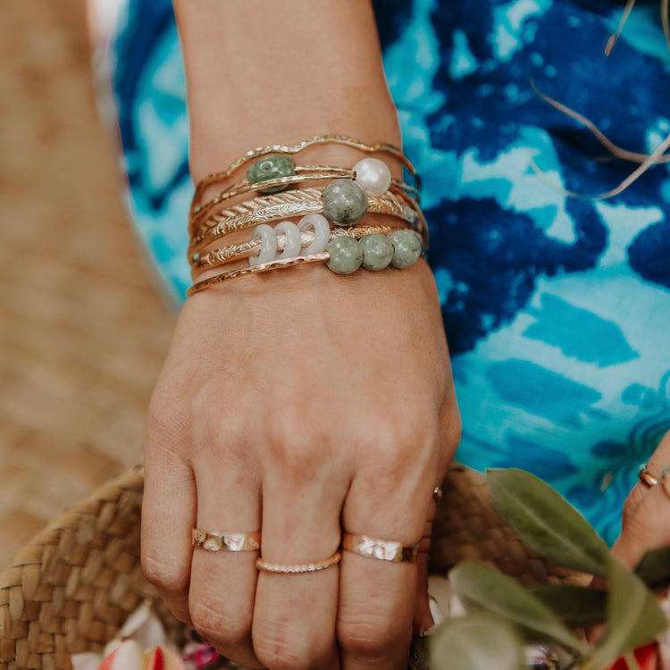 Jaded Bead Trio Bangle in Carved Burmese