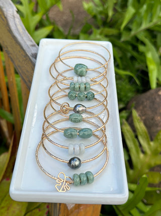 Jaded Bead Trio Bangle in Carved Burmese
