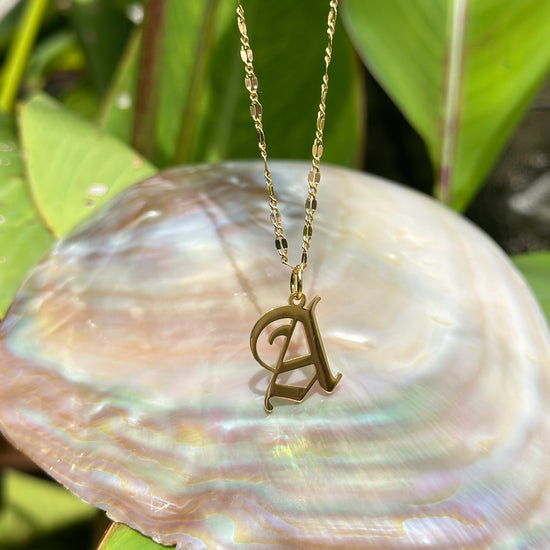 14K Solid Yellow Gold Old English Initial Letter Pendant – Custom Uppercase Charm